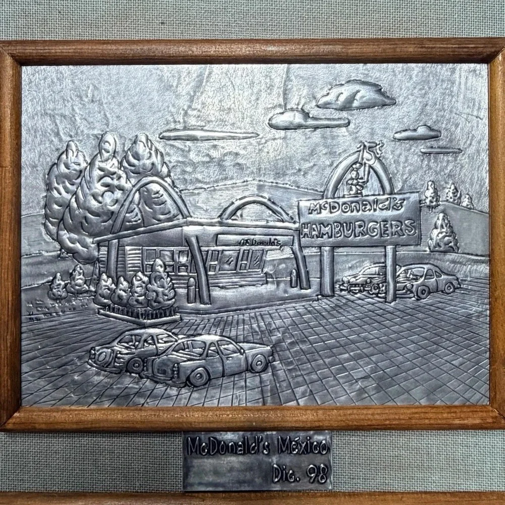 Vintage 1998 McDonald's Mexico‎ Aluminum Relief Wall Art Framed Restaurant Decor